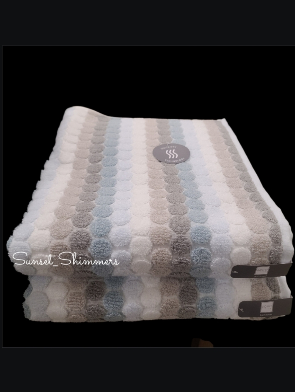 8pc Soho Living Bath Hand Washcloth Towel Set Striped Dot Blue Gray White New - Picture 5 of 7